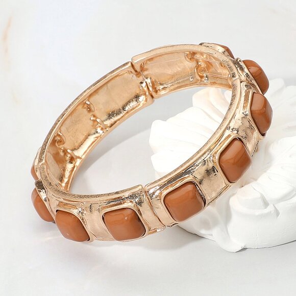 Baroque Vibe Gold Stretch Bangle Bracelets with Colorful Geometric Stones NEW - Picture 12 of 16